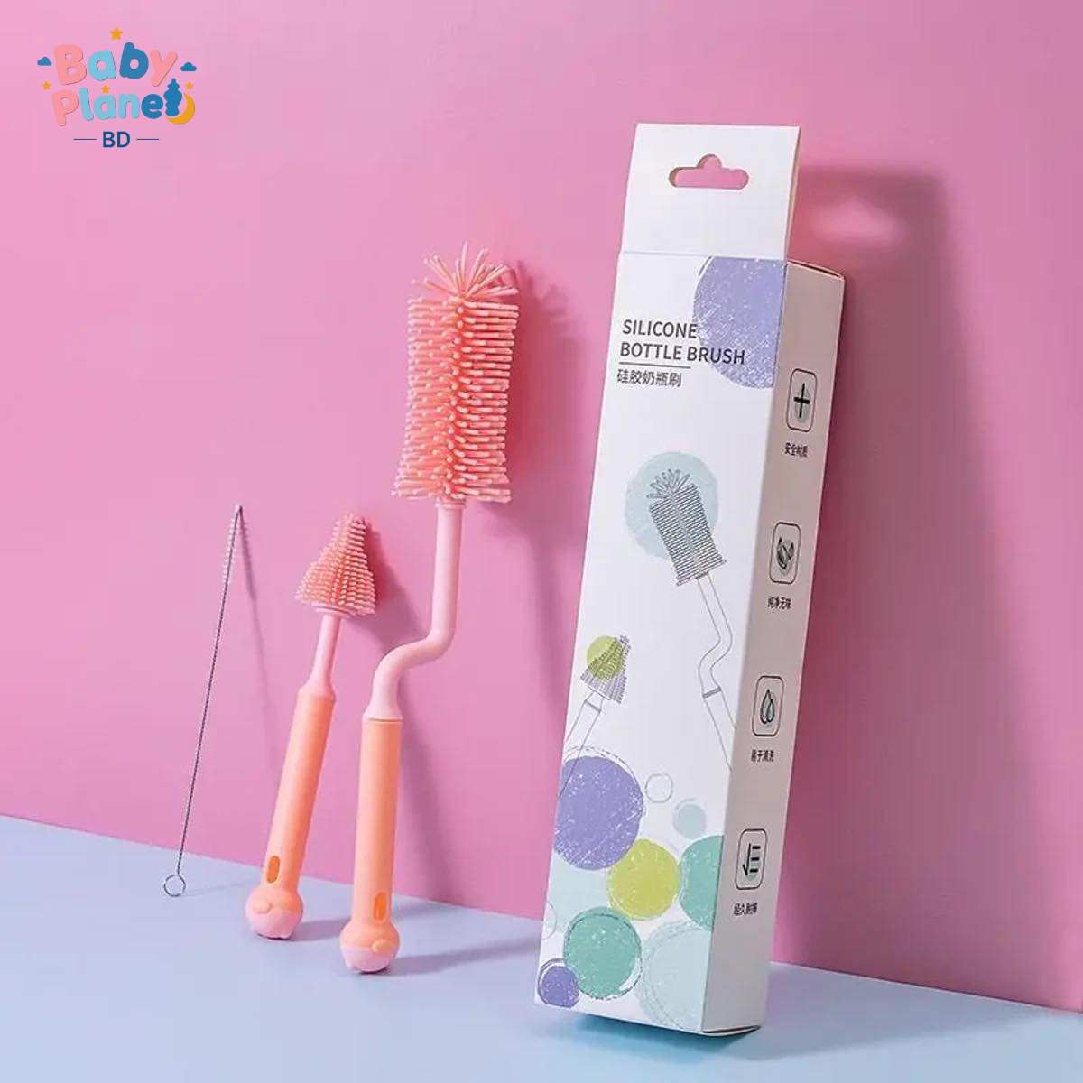 Rotatable Baby Bottle Cleaning Brush Set (3-Piece) – Bottle Brush, Nipple Brush & Straw Cleaner